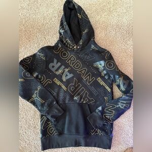 Boys Jordan all over print hoodie sweatshirt black gold youth boys large L